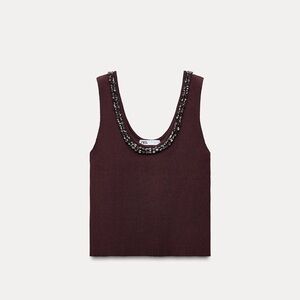 Zara Deep Burgundy Embellished Top